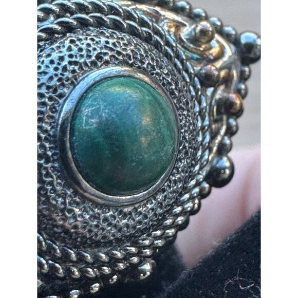 Sterling Silver 925 Ornate Ring w/ Malachite Center & Amethyst Accents Bali Boho - Picture 7 of 12